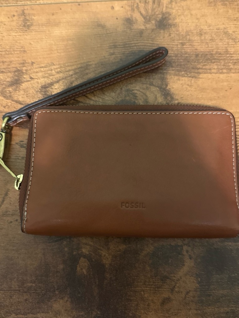 Fossil Brown Leather Wristlet Wallet with Detachable Strap